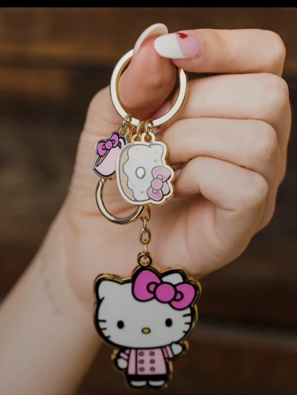 Hello Kitty Cafe Keychain Kawaii Pink Enamel Bag Charm Sanrio Collectible